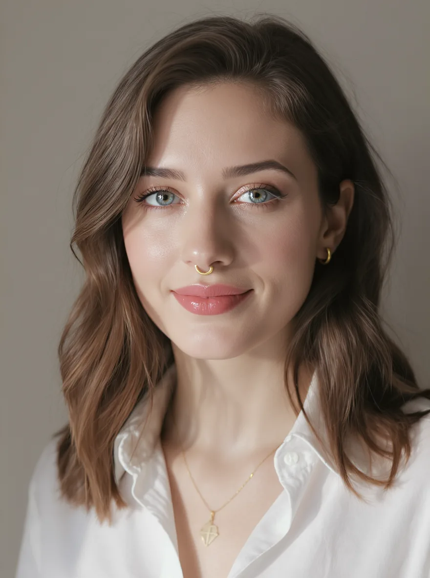 Choppy Lob in Warm Chestnut Brown with Natural Texture